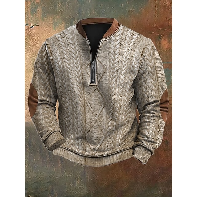  Homme Sweat-shirt Sweat-shirt quart de fermeture éclair Noir Marron Gris Demi-zip Bloc de Couleur A côtes Texturé Texture tricotée Sport & Loisir Quotidien Fête Polyester Streetwear Occasionnel