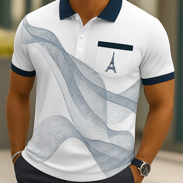  Miesten Geometrinen Viiva Polo Lyhythihainen Poolopaidat Kauluspaidat Business Casual ulko- Urheilu- ja treenivaatteet Arki-asut Napit Tasku 3D-tulostus Kesä Musta Sininen