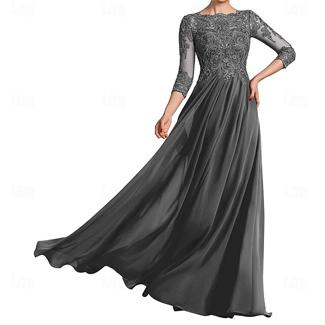  Šaty matky nevěsty elegantní krční výstřih podlahové délky 3/4 rukávy s plisováním jednobarevné