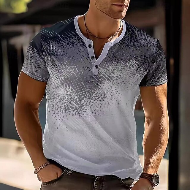 Men's Geometric Abstract T Shirt Henley Shirt Short Sleeve Designer Modern Casual Street Casual Daily Summer Spring Gray Henley Henley T-Shirt3