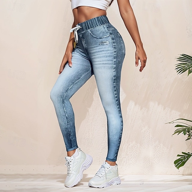  Per donna Collant Leggings Streetwear Casual Lunghezza intera Vita Alta Semplice Elastico in vita Traspirabilità Elasticizzato Vacanza Sport & Outdoor Abbigliamento quotidiano Blu Estate Vestibilit