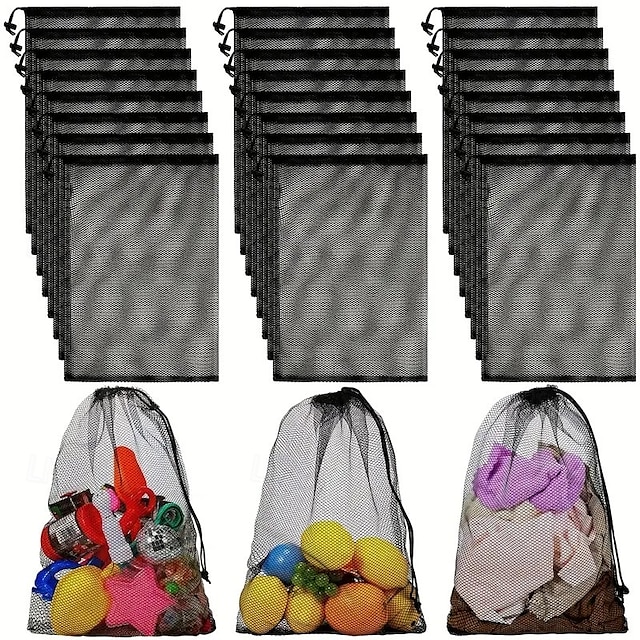  Paquete de 6 bolsas de malla de nailon duraderas con cordón, cierre de poliéster resistente a fugas, almacenamiento multiusos para comestibles, artículos deportivos, juguetes para niños, bocadillos,