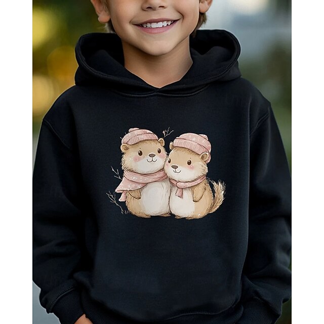  Pojkar 3D Djur Huvtröja Långärmad Vår Höst Mode Streetwear Barn 4-12 år Huva Utomhus Ledigt Dagligen Normal