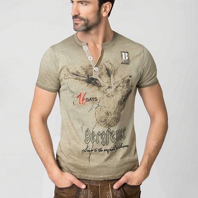  Oktoberfest Veado Combinação de camisetas Lederhosen Camisa Henley Bávaro Munique Alemão Arte Gráfica Para Homens Adulto Carnaval Cerveja Oktoberfest Impressão 3D Festa
