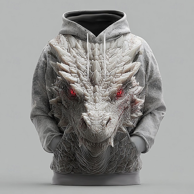  Homens Dragão Moletons Moletom Casacos Moletom com capuz Gola Redonda Legal Impressão 3D Bandagem Streetwear Vermelho Azul Com Cordão 3D Outono Inverno Designer