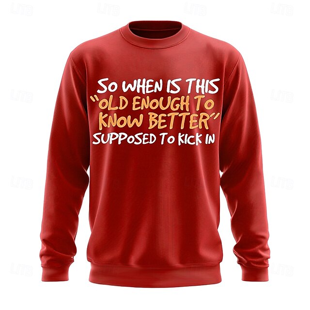  Herre Tekst Sjov Slang Sweatshirt Sweatshirt Sweatshirt med hætte Rund hals Mode 3D-udskrivning Sort Rød Crewneck 3D Grafisk Alle årstider Designer