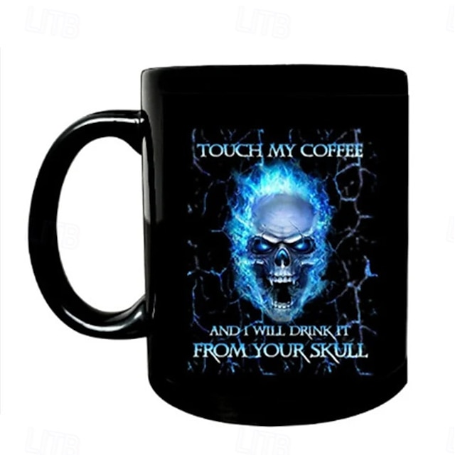  Halloweenský dárkový hrnek, 3D lebka, černý keramický hrnek na kávu 330ml/12oz, strašidelný halloweenský hrnek pro muže a ženy, gotický hororový hrnek s kostlivcem na párty, domů nebo dárek