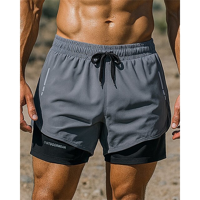 Men's Running Shorts With Tights Elastic Waistband Shorts Sports & Outdoor Casual Breathable Quick Dry Lightweight Elastic Tennis Golf Running Regular Fit Sportswear Activewear Color Block Black Gray3