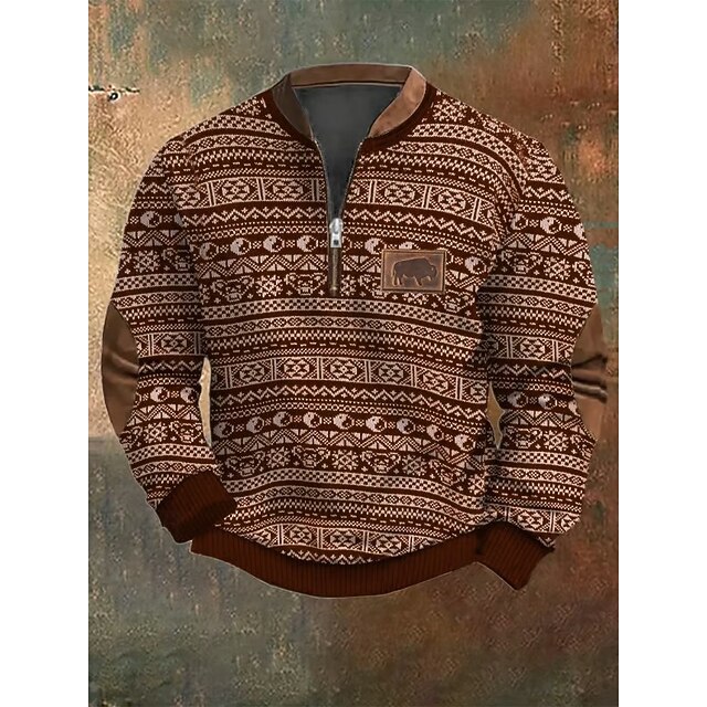  Męskie Bluza dresowa Bluza z zamkiem błyskawicznym Czarny Czerwony Khaki Pół zamek Graficzny Geometryczny Sport i turystyka Codzienny Święto Poliester Moda miejska Codzienny Jesień i zima Odzież