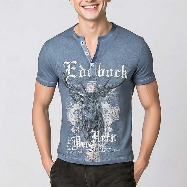  Oktoberfest Veado Combinação de camisetas Lederhosen Camisa Henley Bávaro Munique Alemão Arte Gráfica Para Homens Adulto Carnaval Cerveja Oktoberfest Impressão 3D Festa