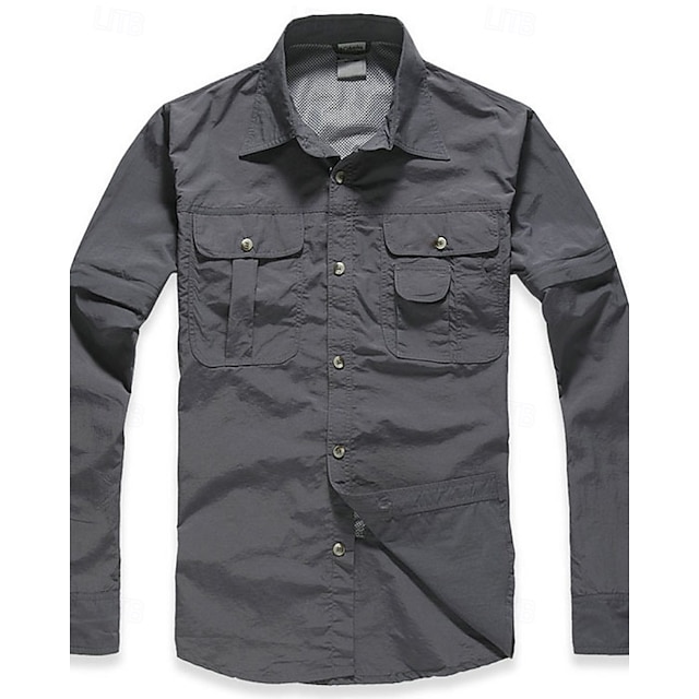  Herren Wanderhemd Wanderspitze Cargo-Shirt Langarm Umlegekragen Oberteil Außen Wasserdicht Winddicht Leicht Polyester Dunkelgrau Armeegrün Khaki Laufen Camping / Wandern / Höhlenforschung