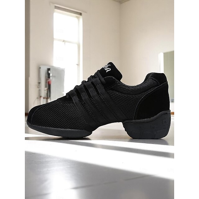 Schwarze Mesh-Tanz-Sneaker für Damen – leichte, atmungsaktive Jazz