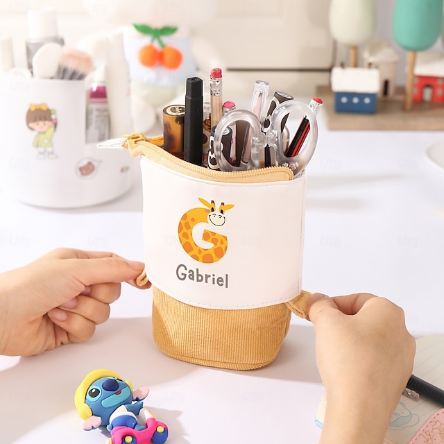 estojo personalizado com nome personalizado, presente de volta às aulas para crianças, bolsa de papelaria com design de letras divertidas, organizador exclusivo de materiais escolares