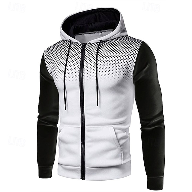  Per uomo Felpa con cappuccio Felpa con cappuccio a zip intera Bianco Rosso Blu Grigio scuro Con Cappuccio Blocco di colori Patchwork Tasca Sport & Outdoor Quotidiano Ferie Poliestere Streetwear