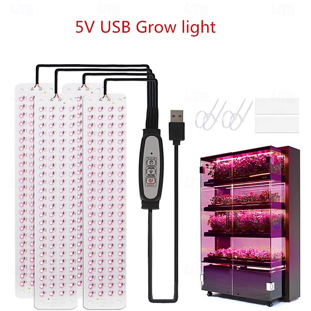  Lampă USB pentru creșterea plantelor, cu spectru complet, lumină de creștere a luminii solare, comutator de reglare temporizată de 5V, tub telescopic plug-in, iluminat pentru plante de interior
