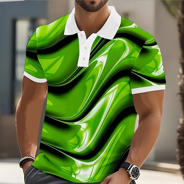  Per uomo Astratto Geometrico Polo Manica Corta Magliette polo Bavero Business Casual Affari Athleisure Bottoni Stampa 3D Estate Giallo Blu Viola