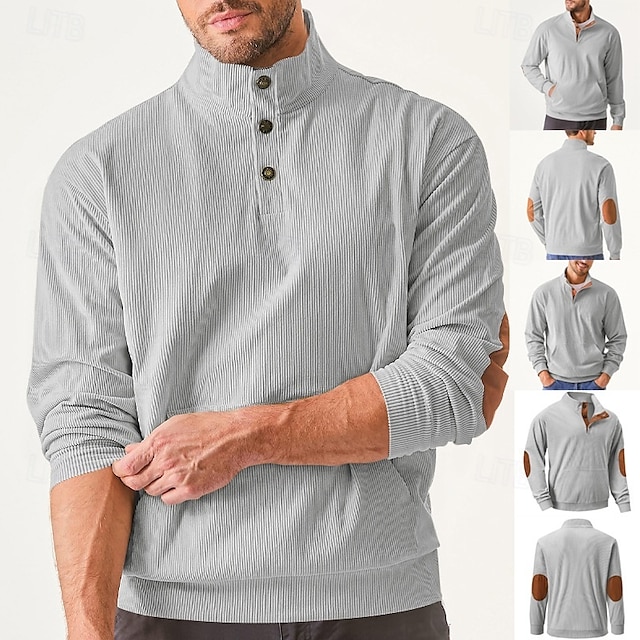  Men's Sweatshirt Button Up Hoodie Apricot Black Army Green Light Grey Coffee Standing Collar Plain Pocket Front Pocket Sports & Outdoor Casual Daily Streetwear Cool Sportswear Spring &  Fall Clothing