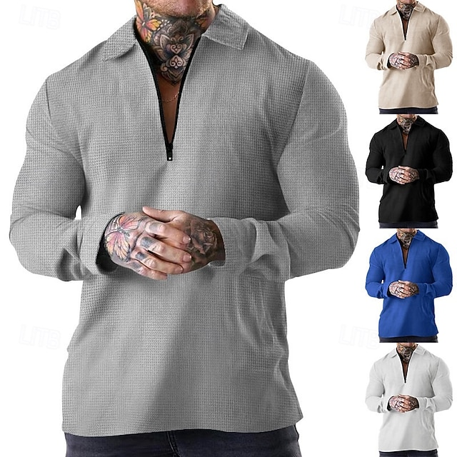  Per uomo Felpa con zip Nero Bianco Blu Cachi Grigio chiaro Bavero Semplice Con zip Zip a un quarto Casuale Quotidiano Ferie Streetwear Cool Designer Primavera & Autunno Abbigliamento Felpe con