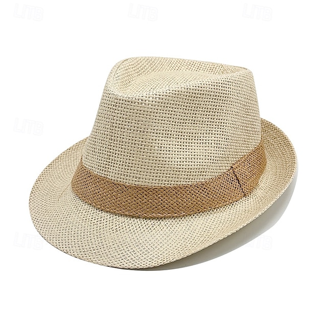  Cappello da jazz britannico, da uomo, con protezione solare, da spiaggia, da mare, di paglia, casual
