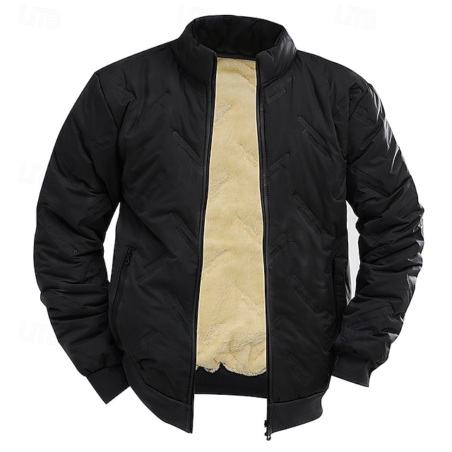  Homens Jaqueta Acolchoada Baiacu Jaqueta de Inverno Jaqueta de lã para caminhada Inverno Ao ar livre Térmica A Prova de Vento Jaquetas em Velocino Preto Cinzento