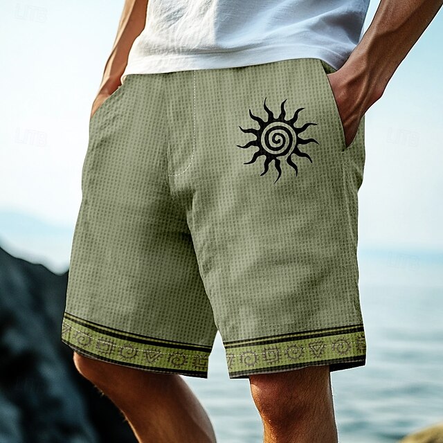 Men's Sun Ethnic Indian Culture Waffle Shorts Sweat Shorts Casual ...