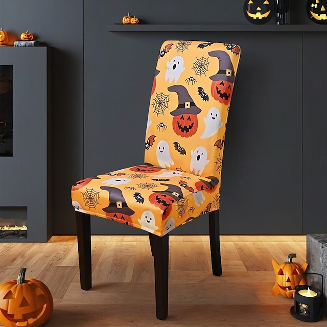 Capa para cadeira de jantar com estampa de caveira de Halloween, decoração de mesa para festival, adereços para decoração
