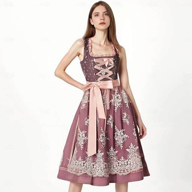  Oktoberfest Broderie Robe Femme de ménage Bavarois Prairies Femmes Carnaval Soirée Fête de la Bière Tissu de style traditionnel Robe Tablier Sans chemisier