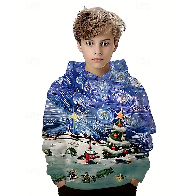  Boys' 3D Graphic Hoodie Long Sleeve Spring Fall Fashion Streetwear Kids 4-12 Years Hooded Outdoor Casual Daily Regular Fit