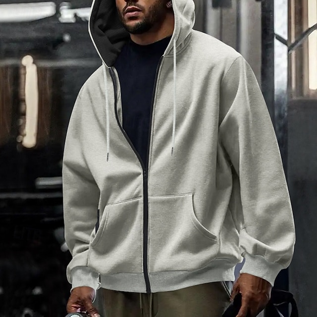  Homme Sweat à capuche Sweat à capuche zippé intégral Sweat à capuche en polaire Noir bleu marine Vert Kaki Gris Claire À capuche Uni Fermeture éclair Avec Poches Travail Sport & Loisir Occasionnel