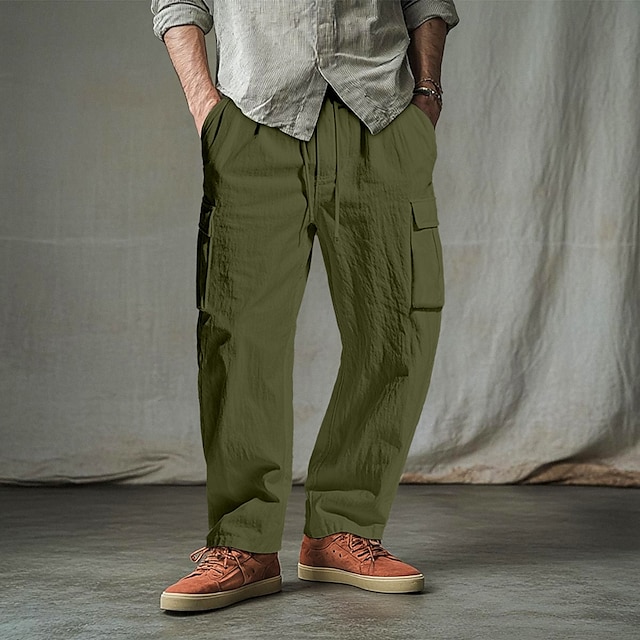  Homens Calças Cargo Calças Calção Calça verão Calças de praia Com Cordão Cintura elástica Bolso multi Côr Sólida Tecido Conforto Respirável Comprimento total Ao ar livre Diário Feriado Férias Moda