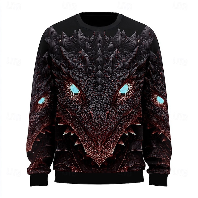  Homme Dragon 3D Sweatshirt Exagéré Occasionnel manche longue Col ras du cou Jaune Rouge Col rond 3D Toutes saisons Designer