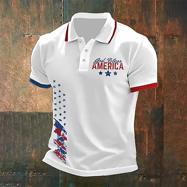 American Independence Day Men's American US Flag Polo Shirts Button Up Polos Golf Shirt Short Sleeve Polo Shirts Lapel Fashion Casual Daily Festival Print Summer Black White3