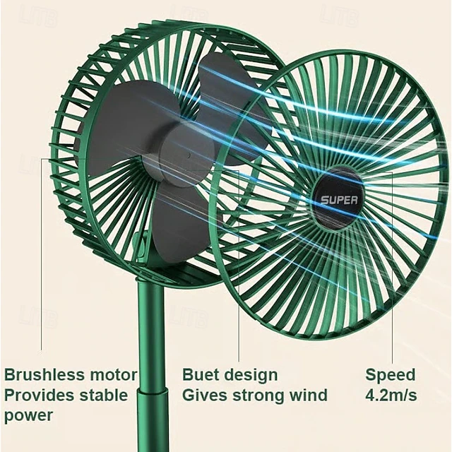 Portable Foldable Rechargeable Oscillating Fan Battery Operated USB C ...