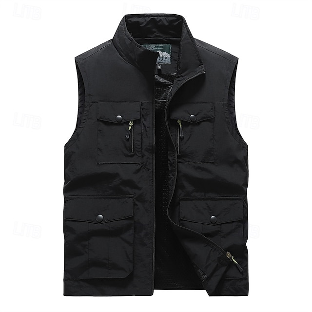  Męskie Kamizelka rybacka Kamizelka turystyczna Bez rękawów Yelek Na wolnym powietrzu Keep Warm Lekki Oddychający Zima Zamek Wiele kieszeni Poliester Nylon Czarny Zieleń wojskowa Khaki Łowiectwo
