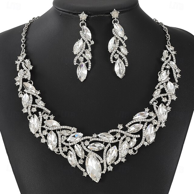  un parure de bijoux de mariée 1 ensemble Zircon Strass 1 Collier Boucles d'oreilles Femmes Mode Personnalisé Luxe Mignon Fantaisie Forme de Feuille irrégulier Parure de Bijoux Pour Mariage Soirée