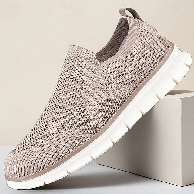  scarpe slip-on da uomo in similpelle beige con inserti in mesh – scarpe comode, leggere e traspiranti per l'uso quotidiano, i viaggi e le attività rilassanti del fine settimana