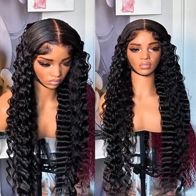  Perruque Cheveux vierges non transformés 5x5 Fermeture dentelle frontale 13x4 Cheveux Brésiliens Ondulation profonde Noir Partie libre Femmes Densité 130% 150% 100% Vierge Sans Colle Pré-pincé Long A1