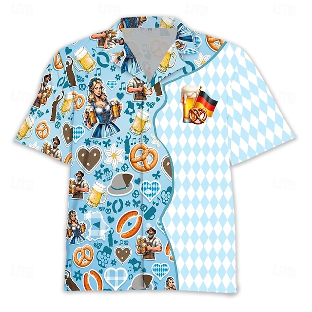  Oktoberfest Cerveja Pretzel camisas havaianas Camisa Aloha Bávaro Munique Alemão Arte Gráfica Para Homens Adulto Carnaval Cerveja Oktoberfest Impressão 3D Férias Festa