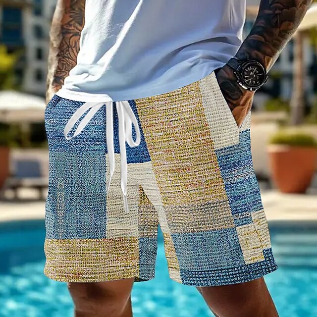  Homme Géométrique Bloc de Couleur Patchwork Short gaufré Shorts de survêtement Short décontracté Taille Moyenne Mode Décontractée Vacances Jogging Entraînement Taille élastique avec cordon de serrage