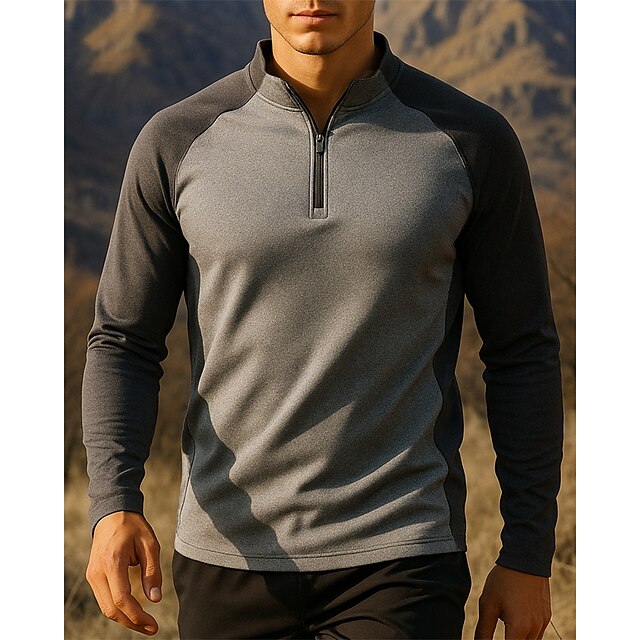  Hombre Sudadera tipo polo cima de senderismo Manga Larga Escote Chino Camiseta Al aire libre Transpirable Secado rápido Ligero Cremallera de un cuarto Poliéster Retazos Gris oscuro Tenis Golf