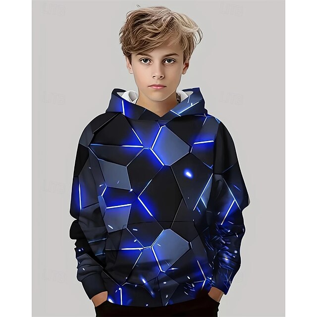 Boys' 3D Geometric Hoodie Long Sleeve Spring Fall Fashion Streetwear Kids 4-12 Years Hooded Outdoor Casual Daily Regular Fit4