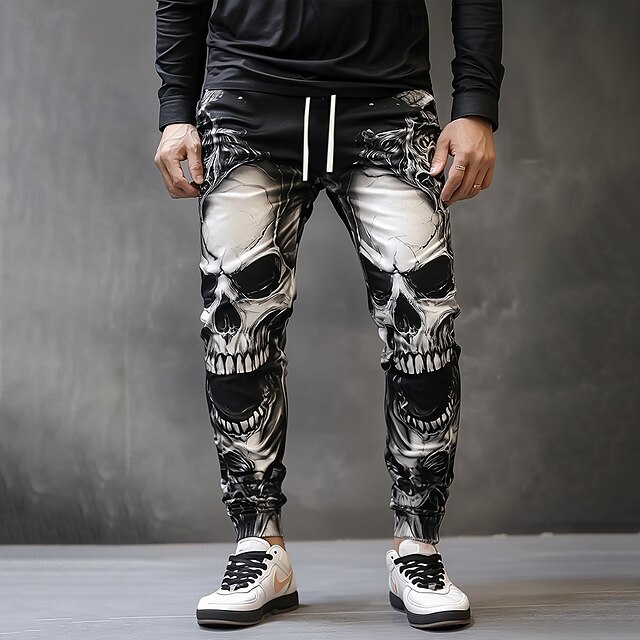 Men's Skull Skeleton Sweatpants Joggers Workout Pants Drawstring Elastic Waist Casual Dailywear Running Jogging Athletic Sweatpants with Pockets Spring Fall Winter 3D Print Black4