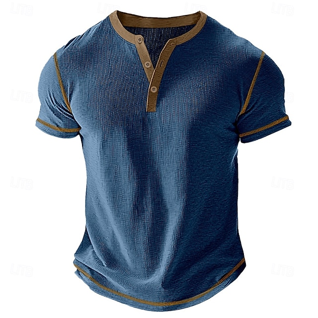  男性用 ワッフルヘンリーシャツ Tシャツ 半袖 純色 ボタン ヘンリー アウトドア カジュアル 日常 夏 ブラック ホワイト イエロー ヘンリーTシャツ