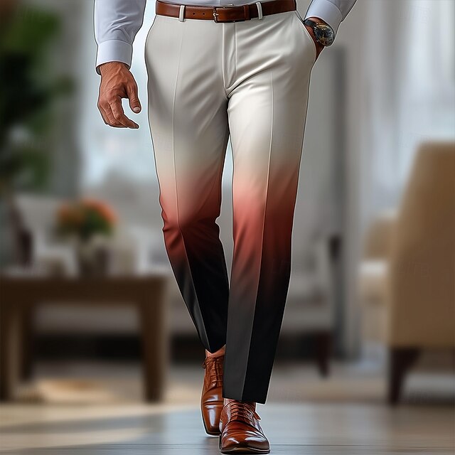 Men's Gradient Color Dress Pants Trousers Suit Pants Mid Waist Casual Vacation Casual Regular Fit Flat-Front Straight Leg Pants with Pockets Summer Spring Fall 3D Print White4