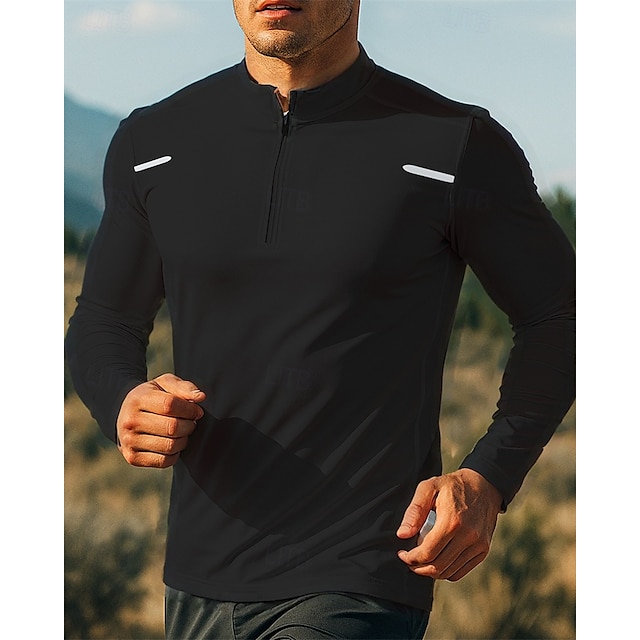  Herre Løpetopp Treningstrøyer Quarter Zip Langermet T-skjorte Hurtigtørkende Lettvekt Elastisk Pustende Tennis Golf Løp Sports Sportsklær Ensfarget Svart Hvit Marineblå