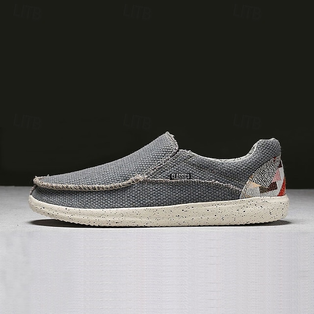  herrblå vävda slip-on-skor i texturerat tyg med mjuk yttersula, bekväma för vardagsbruk, bilkörning och avslappnad sommarstil