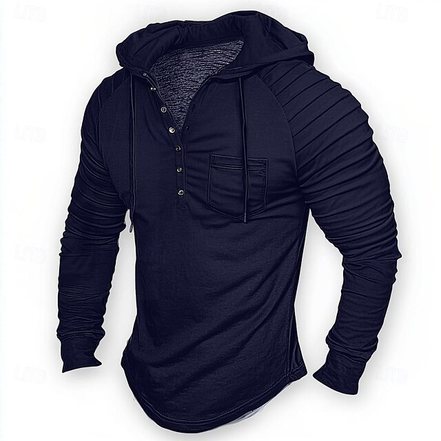  Bărbați Tricou Manșon Lung Henley Iarnă Primăvara & toamnă Toate Sezoanele Culoare solidă Simplu Îmbrăcăminte tricotată Zilnic Casual Capișon În aer liber Casual Îmbrăcăminte Atletică Bleumarin Alb