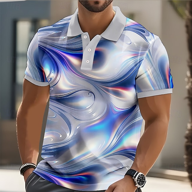  Miesten Abstrakti Geometrinen Polo Lyhythihainen Poolopaidat Kauluskäänne Business Casual liiketoiminta Urheilu- ja treenivaatteet Arki-asut Napit 3D-tulostus Kesä Keltainen Vaaleanpunainen Sininen