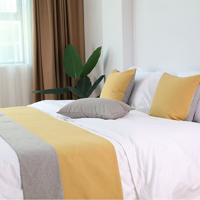 Chemin de lit jaune motif losange écharpe de lit décorative en velours doux serviette de protection couvre-lit pour hôtel, chambre à coucher, mariage, 45 x 180 cm