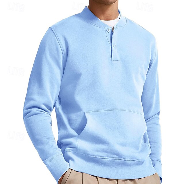 Men's Sweatshirt White Pink Light Blue Standing Collar Plain Patchwork Pocket Sports & Outdoor Daily Holiday Polyester Streetwear Basic Casual Spring Autumn / Fall Clothing Apparel Hoodies4